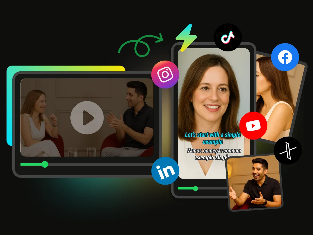 Podcaster usando o WayinVideo para transformar uma entrevista longa em múltiplos clips curtos para redes sociais com ia para criadores de conteudo